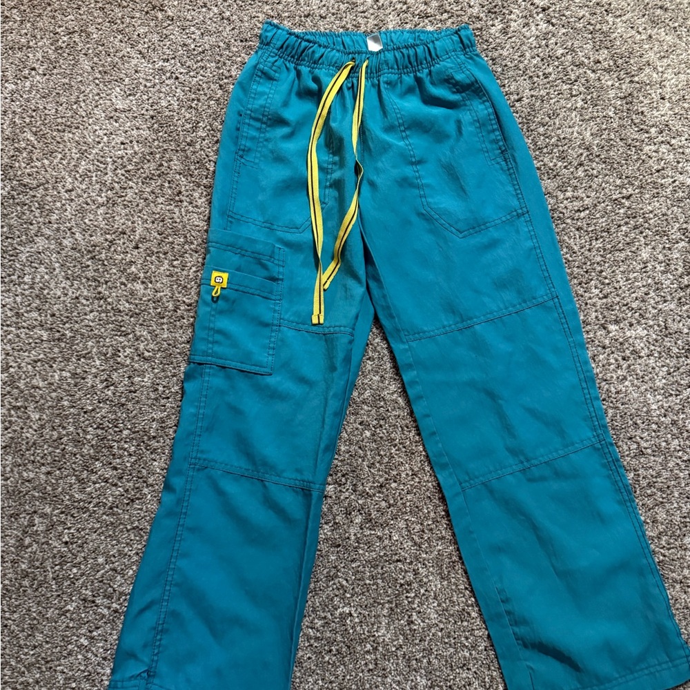 WonderWink Teal Straight Leg Scrub Pants with Yellow Drawstring